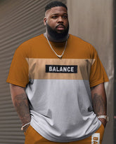 Men's Large Size Letter BALANCE Contrasting Color Patchwork T-shirt & Shorts Set